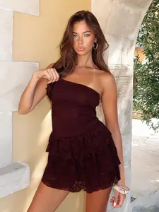 Layered Lace Halter Short Dress, Formal, Show off Your Clavicle, Petal Hem, Backless Cutout, Elegant Party Date, Formal Wear