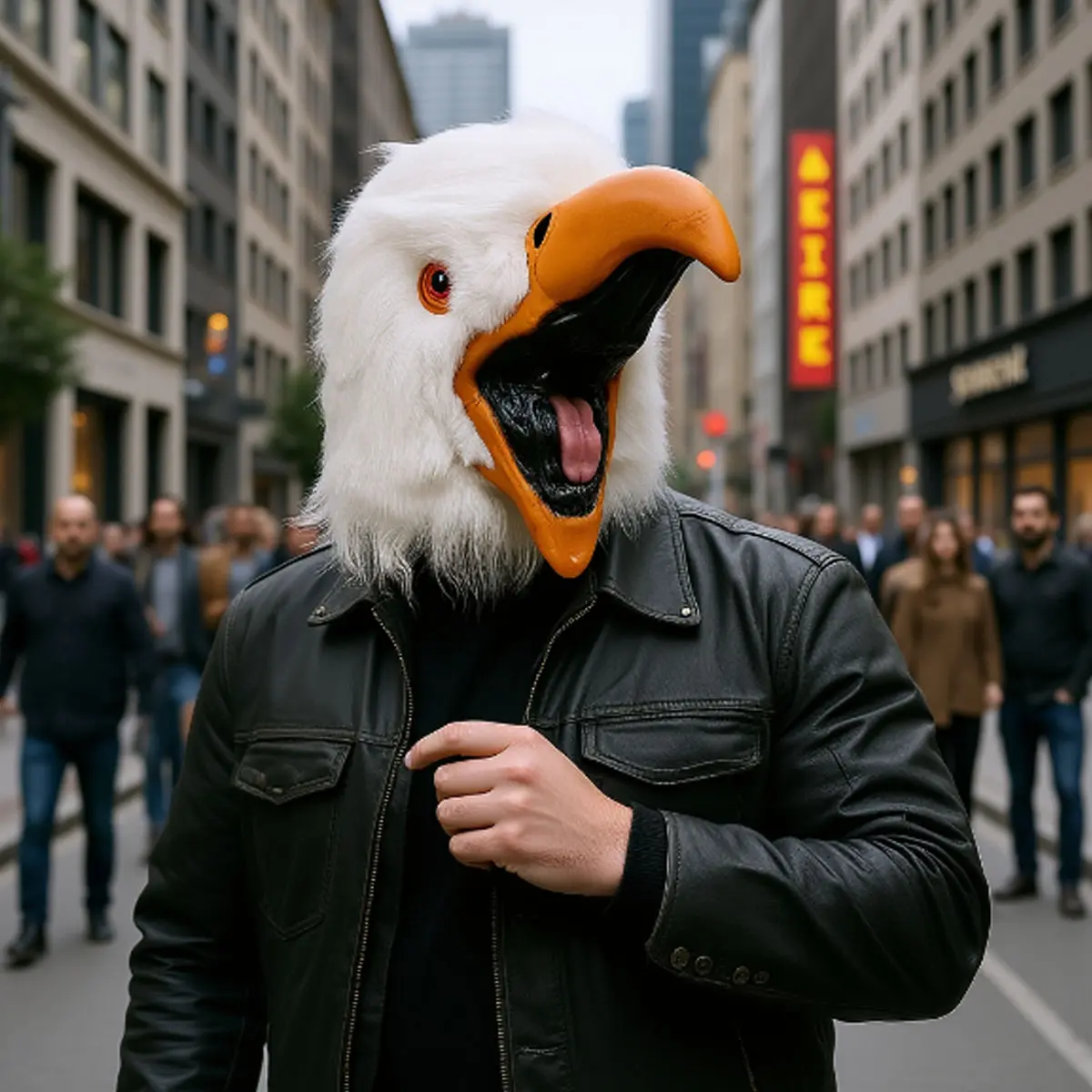 Realistic Scary Eagle Mask – Latex Animal Headpiece with Furry Hair, Halloween Prank Essential!