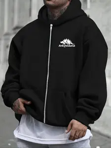 Men's Plus Size Full Zip Hooded Jacket, Warm Zip Closure, Polyester Lining, Fall & Winter Casual Outerwear