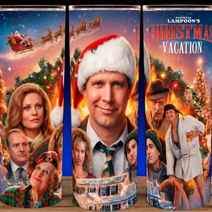 Christmas Vacation - Chevy Chase - Griswold Family Comedy Movie Cup Mug Tumbler 20oz with Lid and Straw - Elegant Drinkware for Christmas Fans - Perfect for Hot or Cold Drinks! Stainless Steel. Flasks Coffee Reusable Glossy