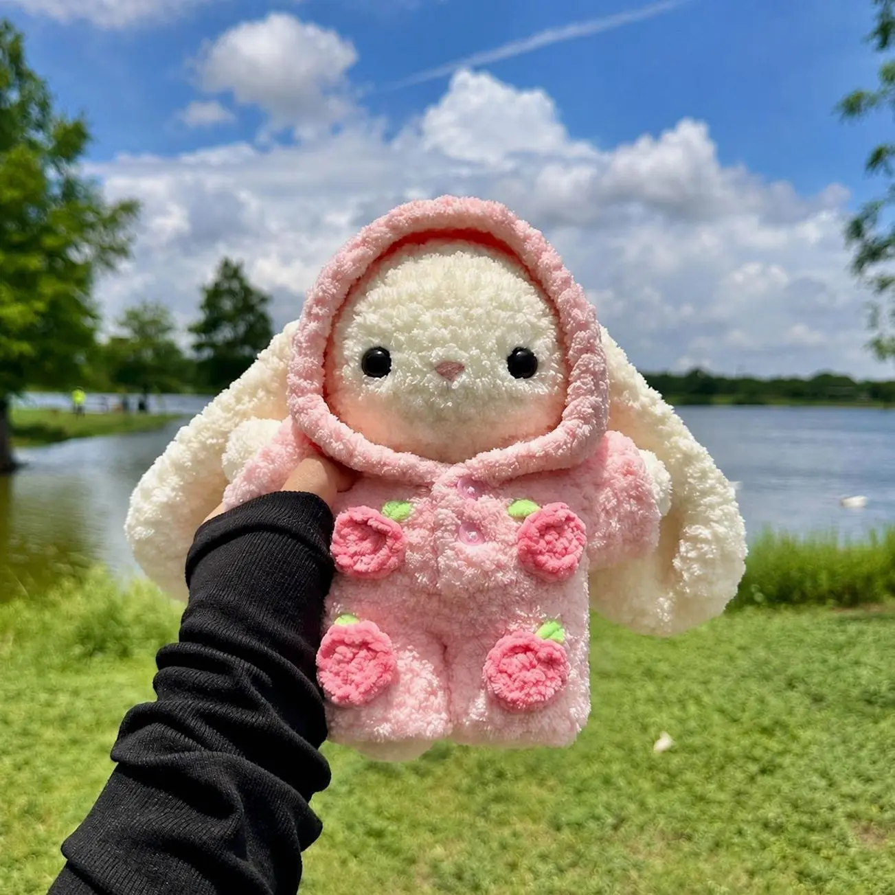 Handmade Crochet Bunny Doll in Animal Hood Costume | Cute Amigurumi Plush Toy | Kawaii Bunny Gift | Personalized Crochet Stuffed Animal