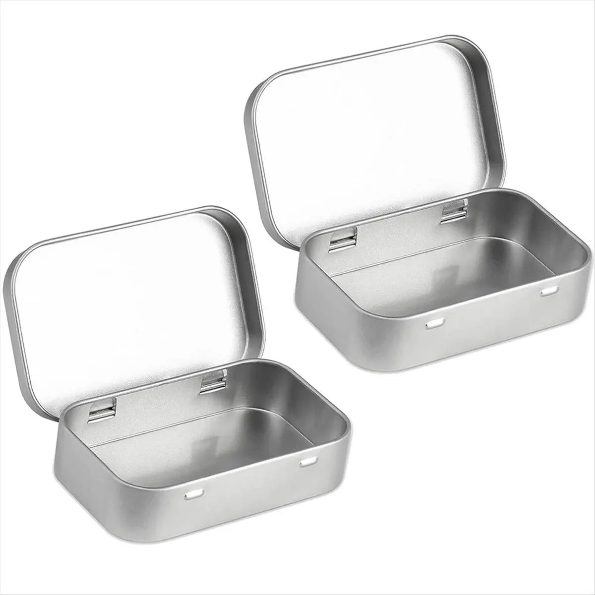 2 PCS Small Storage Box with Lid Rectangular Small Tin Boxes Metal Box with Lid Small Tin Box for Home Storage Silver