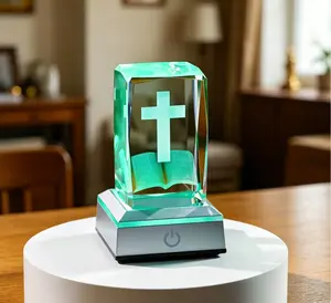 3D Cross Bible Crystal LED Night Light, Religious Gift, Christian Decorative Ornament, Pious Prayer Item, Perfect Souvenir for Believers, Ideal Companion for Devotees