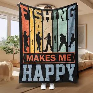 Fishing Themed Blanket, Soft Throw Blanket, Air-conditioned Room Blanket, Warm Nap Blanket for Home Office Travel Camping