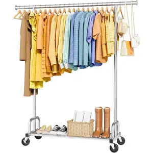 Clothes Rack - Large-Capacity Clothing Racks for Hanging Clothes with Lockable Wheels, Space-Saving Metal Coat Rack for Bedroom, Laundry Room, Entryway, 45.6" x 16.9