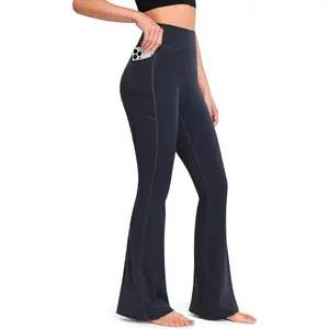 YUNOGA Flare Leggings for Women with Pockets 32" Inseam High Waisted No Front Seam Buttery Soft Gym Yoga Pants