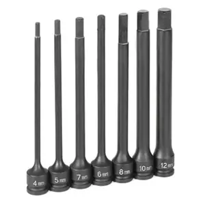 Grey Pneumatic GY1267MH .38 in. Drive 7-Piece 6 in. Length Metric Hex Bit Socket Set, Alloy Steel Impact Socket, High Torque, Metal Clip