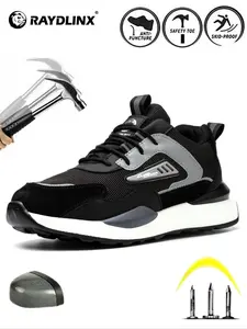 Men's Steel Toe Safety Shoes, Anti-Puncture Breathable Work Boots, Lightweight Comfortable Construction Footwear for All Seasons, Waterproof Worker Boots