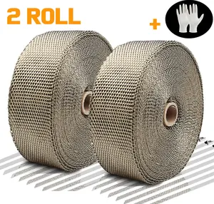 2 Rolls 2 Inch x 50 Feet Exhaust Heat Header Wrap, Fiberglass Pipe Wrap with 20 Stainless Ties, Black Exhaust Heat Shield Tape for Machine Manifold Exhaust Pipes