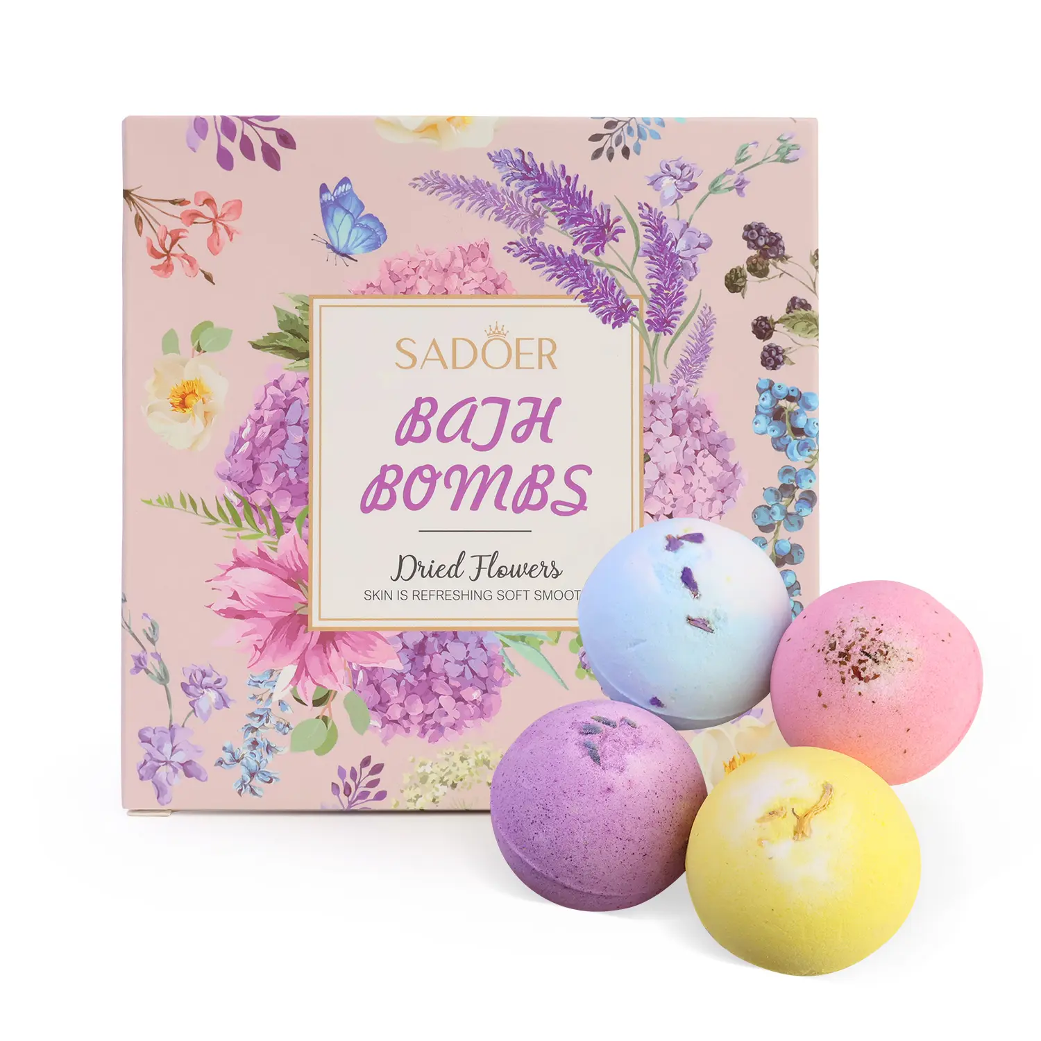 FADUIIO Dried Flower Bath Bomb Set | Botanical Aromatic Spa Bath Salt Balls | Relaxing Self Care Bath