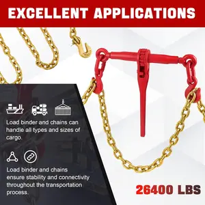 Garvee Set of 2 chain binders 0.9 cm x 1.2 cm, chains 9.5 cm × 3.5 m, grade 70 binders and chains, load transport chain with grab hook, for industries, agriculture