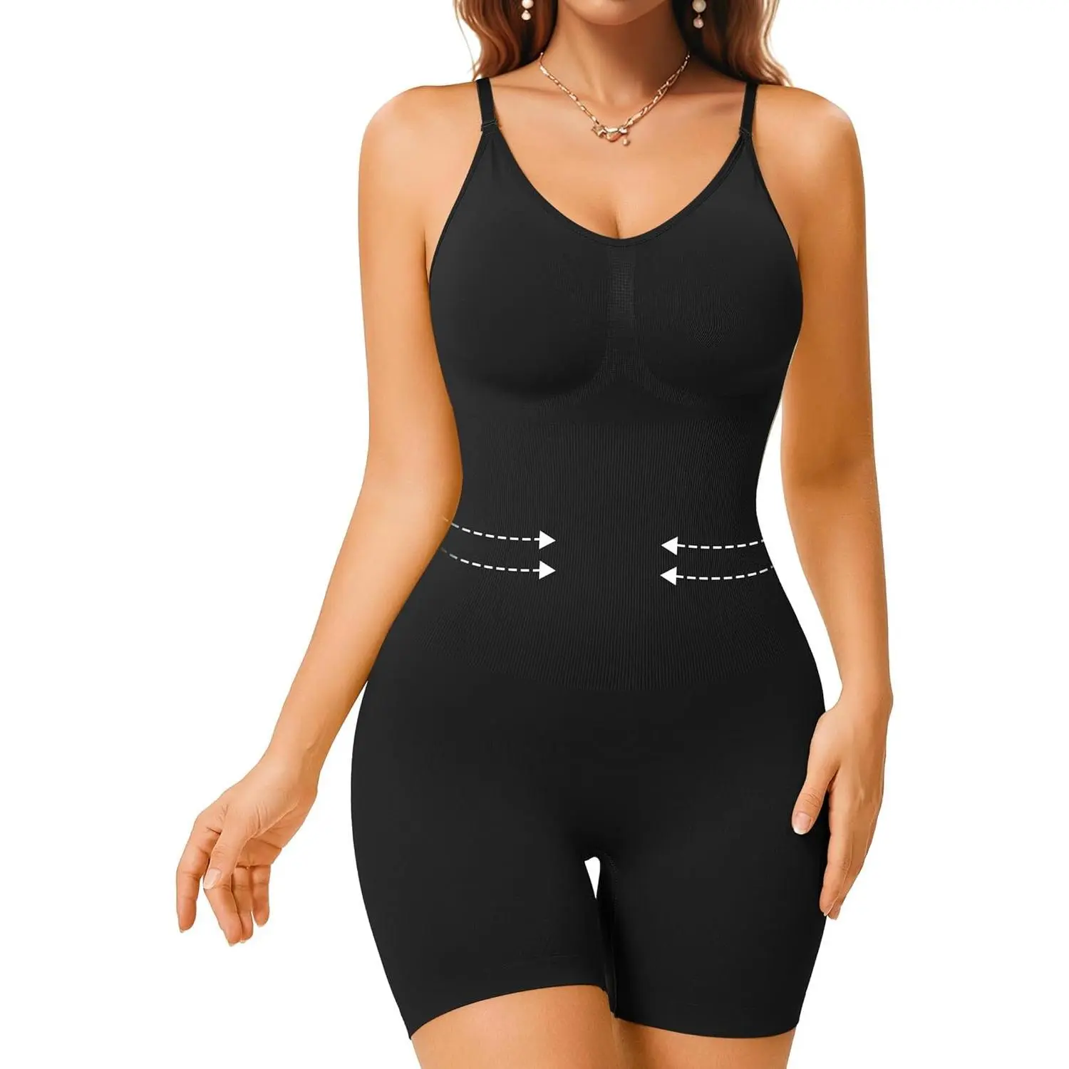 Women's Tummy Control Shapewear Bodysuit, Wireless Seamless Compression Camisole with Spaghetti Straps for Body Contouring, Shapewear Seamless, Solid, Compression Fit, Mid Waist, Waist Training, Multi-Size, Slimming, Minimalist, Basic Shape, Clothes, Simp