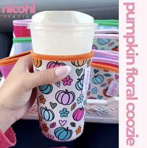 Pumpkin Floral Iced Coffee Coozie / Matcha Coozie / Drink Sleeve / Koozies