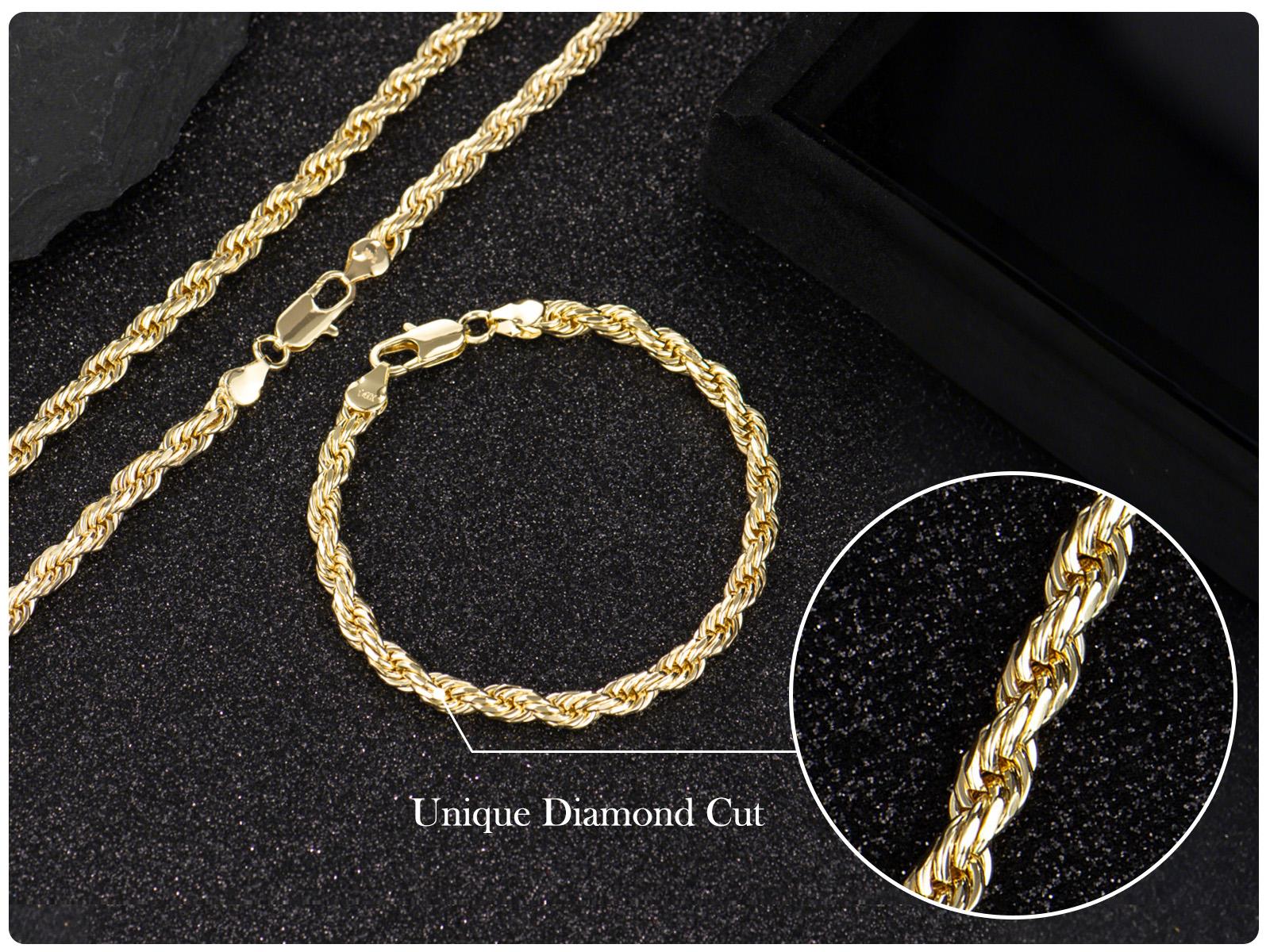 Holylegend 14K Real Gold-Plated Rope Chain Bracelet, 14K Gold Plated Diamond Cut Rope, Hip Hop Jewelry, Classic Rope Link Bracelet, Gift Ready