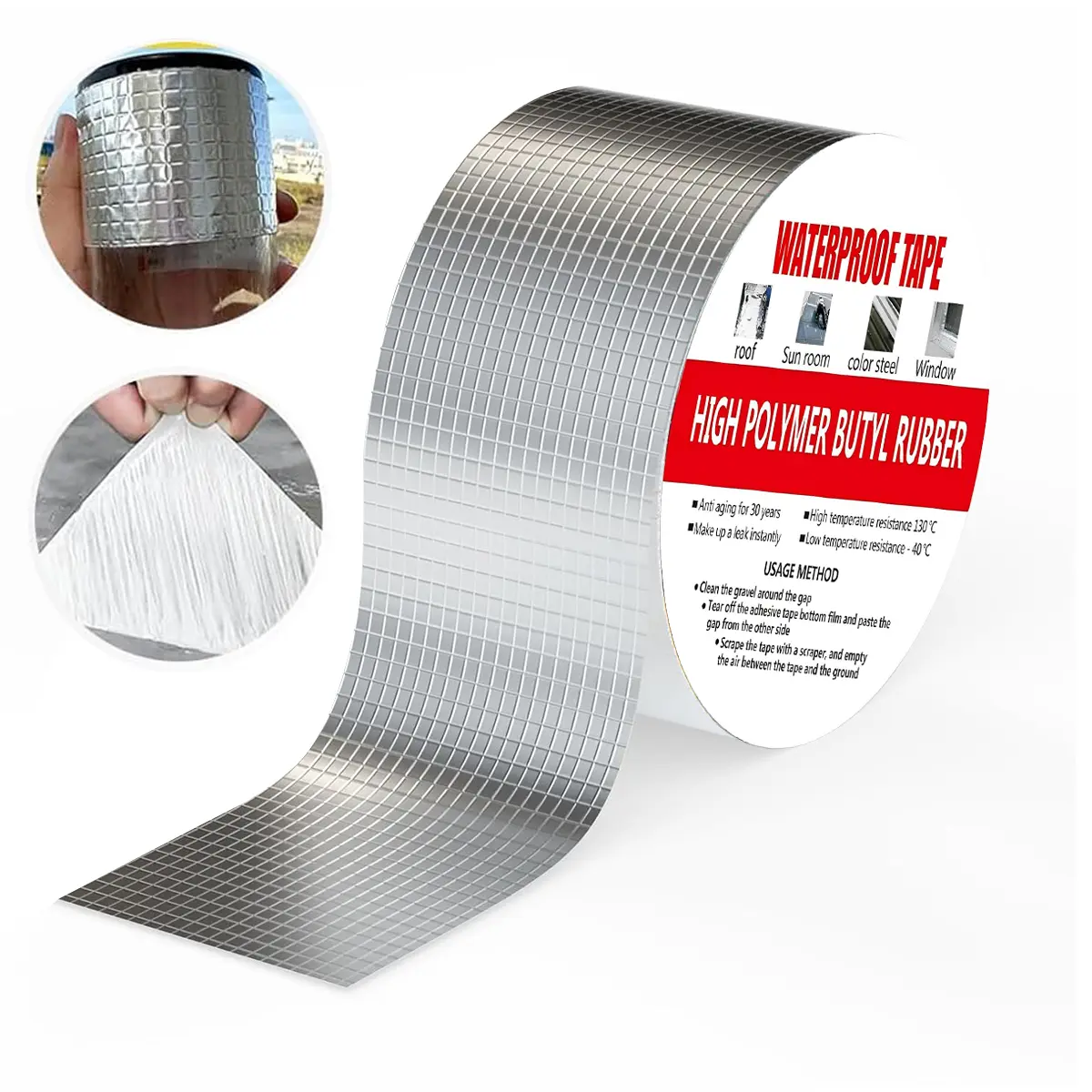Butyl Waterproof Tape,  Aluminum Foil Sealant Tape for RV Roofs, Boats, Pipes & Gutters | High Adhesion Anti-Leak Patch for Glass, EPDM Roof & Emergency Repair, Silver