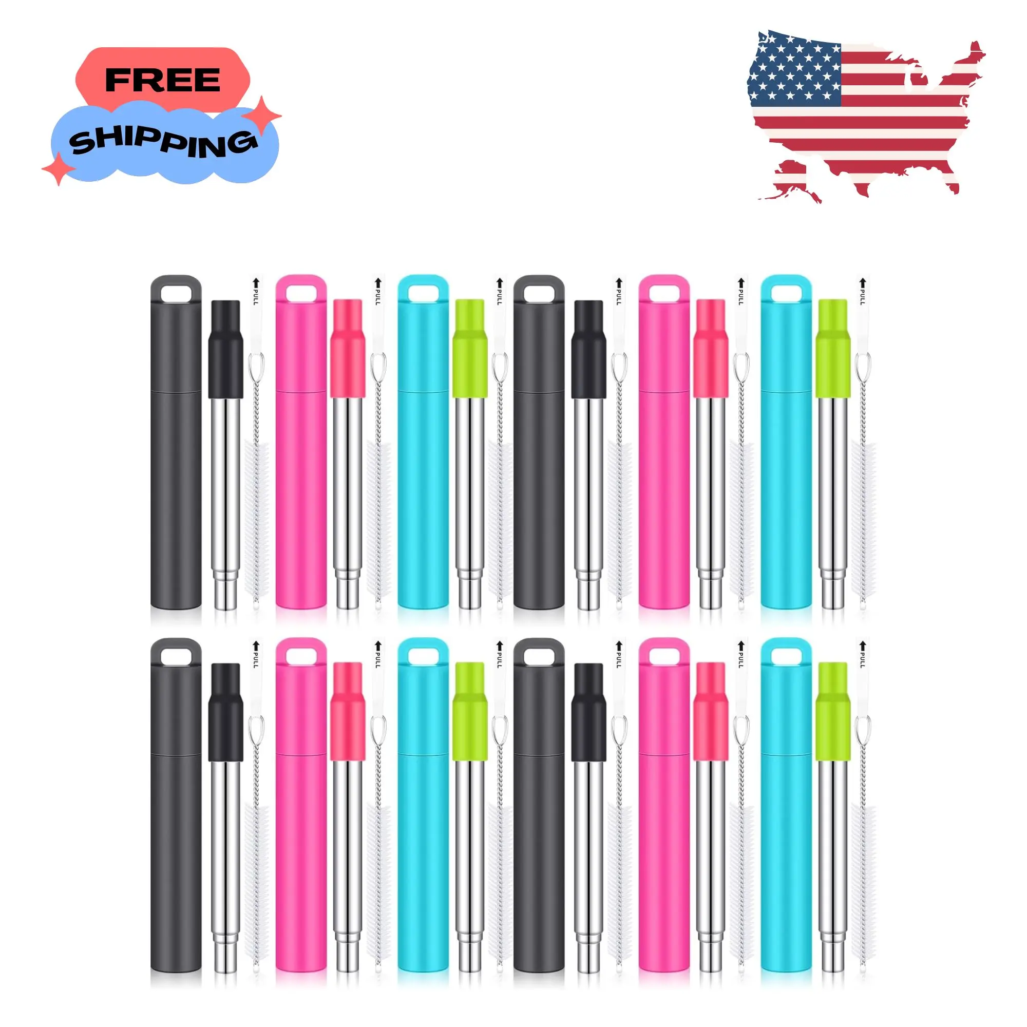 12 Pack Metal Reusable Straw Travel with Case Collapsible Foldable Portable