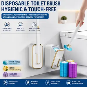Disposable Toilet Brush Set With Refill Heads Built In Cleaning Solution Wall Mount Storage Holder Flower Shaped Sponge Heads Deep Clean No Dead Corners For Bathroom Household Use