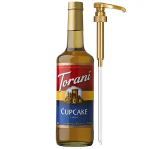 Torani Coffee Syrup, Cupcake Flavoring for Drinks | 25.4 Fl Oz Glass Bottle with Jimoco Syrup Pump | Classic Flavor for Lattes, Coffee, & Desserts