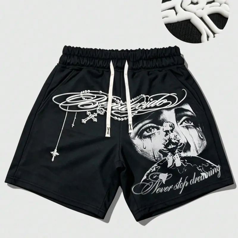 Rome street life Black Graphic Streetwear Shorts for Men – Casual Summer Athletic Shorts2026