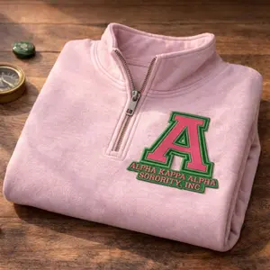 Alpha Kappa Alpha AKA Embroidered Quater Zip, Vintage 1908 Pink and Green Ivy Leaf Crewneck, Greek Life Apparel, Mother's Day Gift