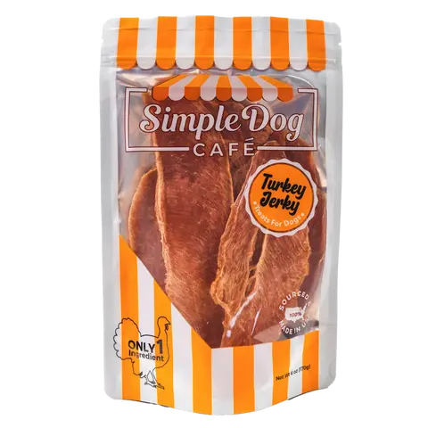 Premium Turkey Jerky for dogs by Simple Dog Café - Single Ingredient Treats, 100% USA Sourced & Made, Rich in Lean Protein, Hypoallergenic, Human-Grade, Hand-Made, Small Batch, Good for Training, Food for Dogs, 6oz All Natural Dehydrated Jerky Treats