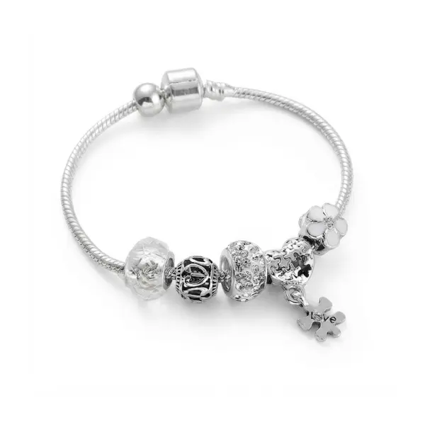 Halloween Fall Gift DIY Multi-Element Silver Plated Alloy Beaded Charm Bracelet Peach Heart Bear Rhinestone Trendy Women's