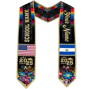 Personalized El Salvador Graduation Stole Class of 2025, Salvadoran American Flag Graduation Sash, Salvadoran Graduation Gift