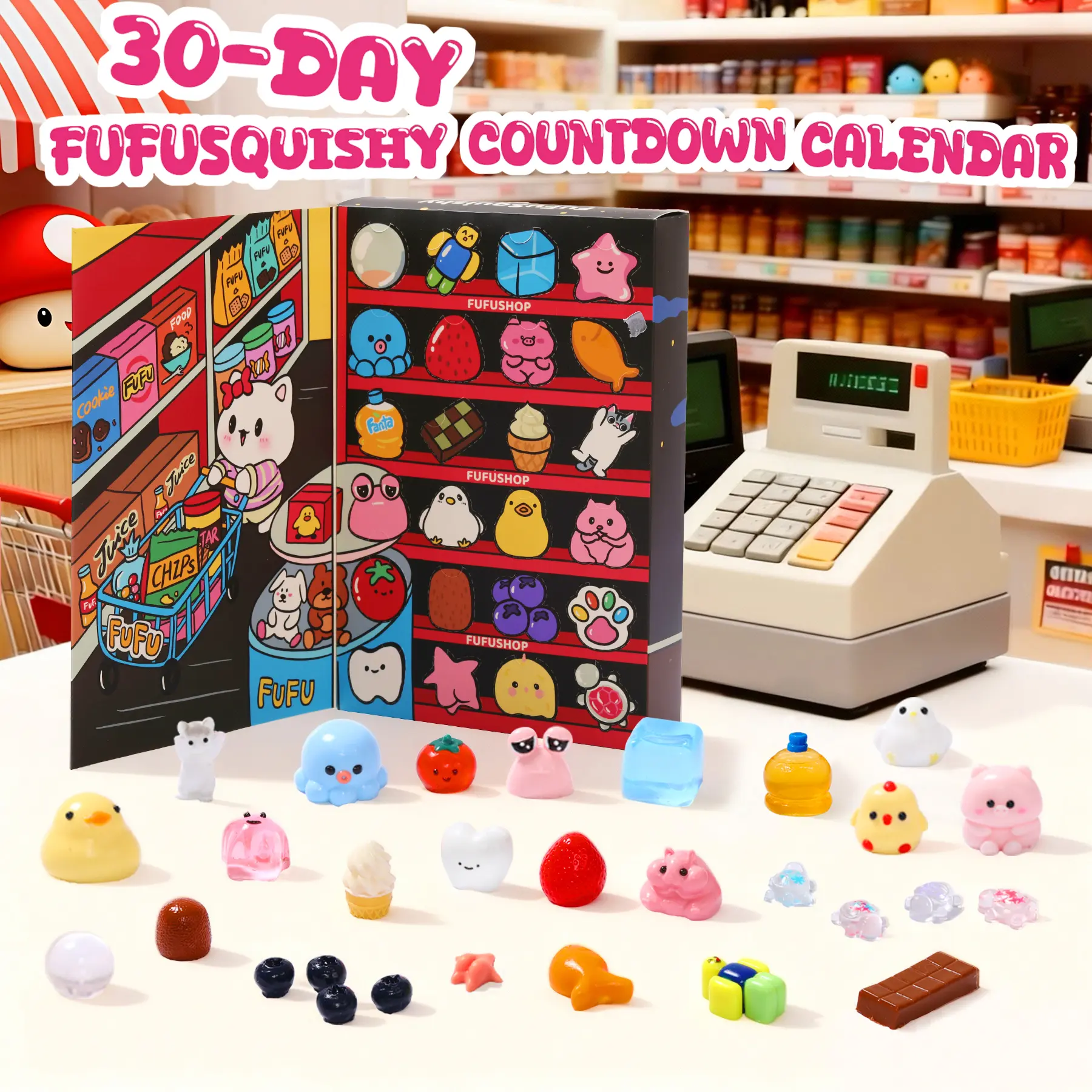 FUFUSQUISHY 30PC Slow Rising Squishies Set, Handcrafted Sensory Fidget Toy for Kids (Ages 3+), Squeeze to Decompress Anxiety Relief, Mini Mega Rainbow Design, Holiday Gift Option