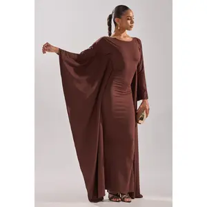 KYLIE MAXI DRESS WITH RUFFLE SLEEVES IN BROWN
