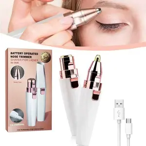 Facial Hair Remover for Women, Eyebrow Trimmer Nose Hair Razor 2-in-1, Mini Bikini Razor Precise Shaper, Portable Rechargeable Epilator for Lips, Body, Cheeks, Chin, Arms, Legs, Peach Fuzz (White)
