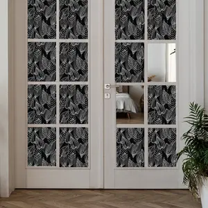 Removable Privacy Window Film with Geometric Leaf Pattern, 100% Light Blocking & UV Protection, Static Cling Glass Sticker for Door & Window Decorations, Window Privacy Films