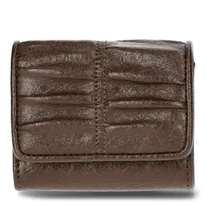 No Boundaries Women's Flap Ruched Wallet Chocolate 100% Polyurethane Snap Closure Multiple Card Slots Zippered Coin Pocket