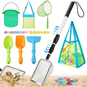 8 Pack Beach Shelling Tools Kit with Upgraded Shark Tooth Sifter, Sand Sifter, Rake Tooth Shovel, Collapsible Bucket, Fishing Net, Shell Bags for Beach Treasure Hunting Essentials