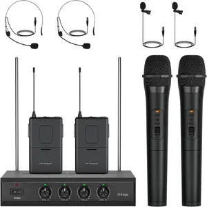Microphone System, 4- VHF  Microphone Set with 2 Handhelds/2 Bodypacks/2 Lapels/ 2 Headset, Metal Receiver, Suitable for Church, Meeting, Conference(PTV-2000-2H2B)