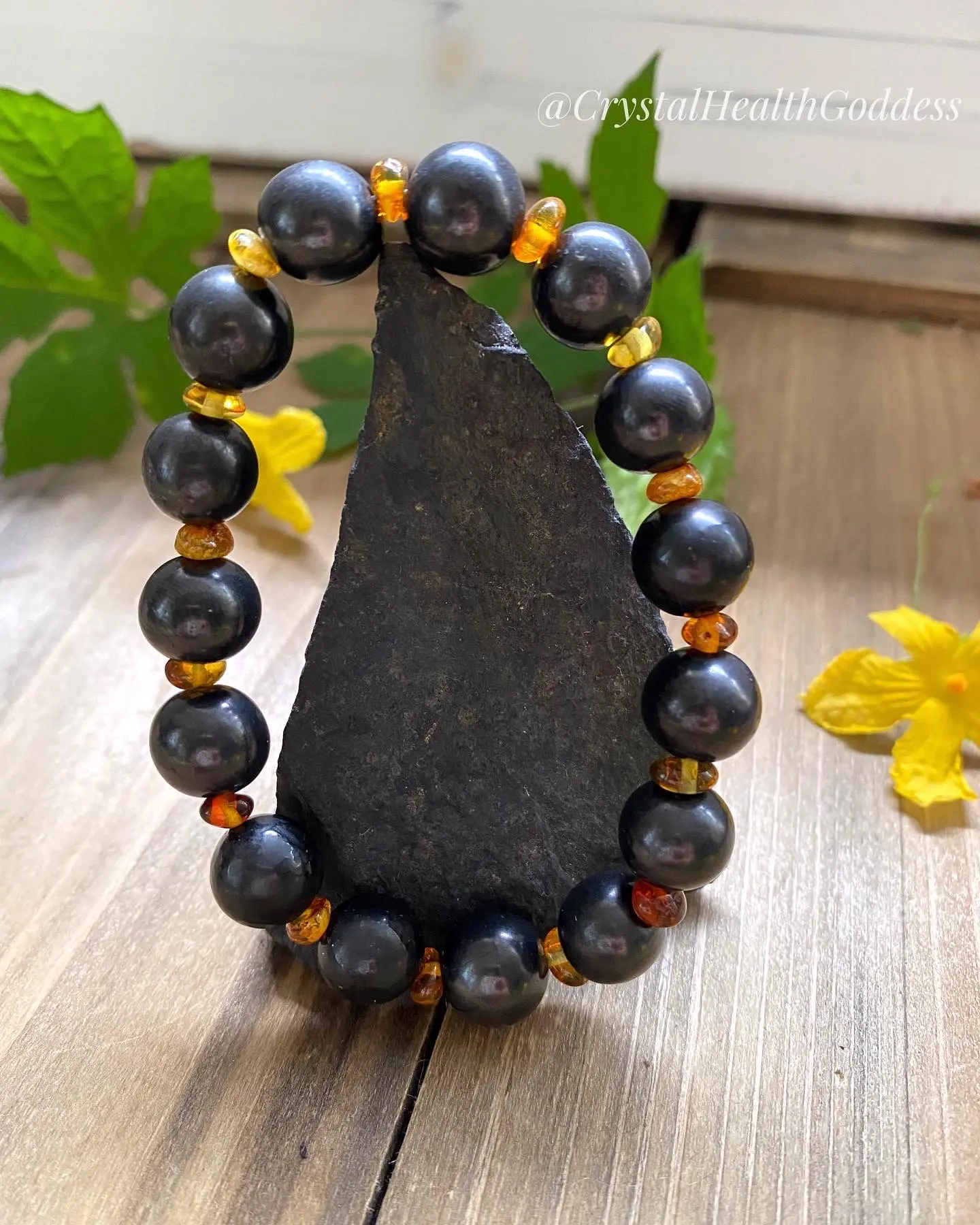 Genuine Shungite with Baltic Amber Bracelet 10mm Beads