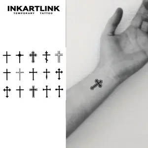INKARTLINK magic art tattoo 2 pieces,Crucifix,waterproof, semi-permanent, long-lasting, temporary, simple fake stickers,for party,