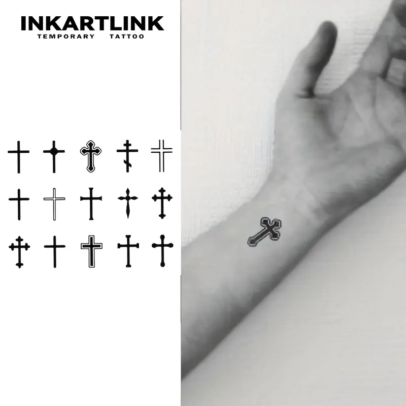 INKARTLINK magic art tattoo 2 pieces,Crucifix,waterproof, semi-permanent, long-lasting, temporary, simple fake stickers,for party,