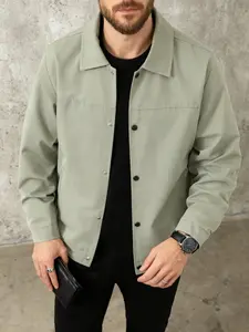 Men's lightweight casual jacket with snap closure - collar design, versatile lightweight business jacket, 100% polyester fiber, machine washable, easy to maintain fabric, suitable for daily life and formal wear - spring and autumn seasons