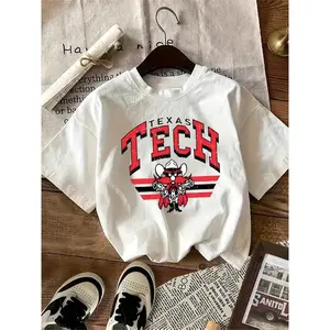 Vibrant Print) Texas Tech University Women's T-Shirt, Short Sleeve, Machine Washable – Perfect for Summer Casual Attire, Breathable Clothing | Mascot Graphic Tee | Soft Shirt Top White Womenswear Tshirt Streetwear Crewneck Fitted Shortsleeve