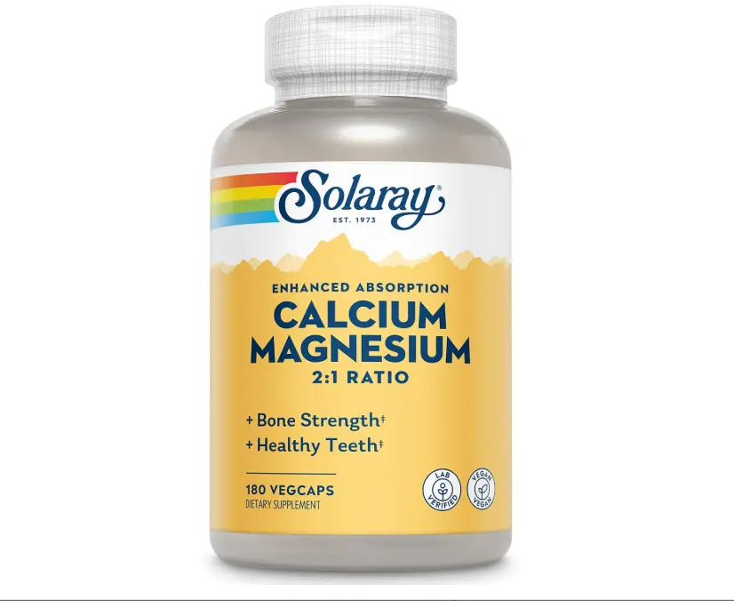 SOLARAY Calcium Magnesium 2 to 1 Ratio, 180 VegCaps | Bone, Muscle & Nervous System Support - High Absorption Magnesium & Calcium Supplements - 45 Servings - Vegan, Lab Verified