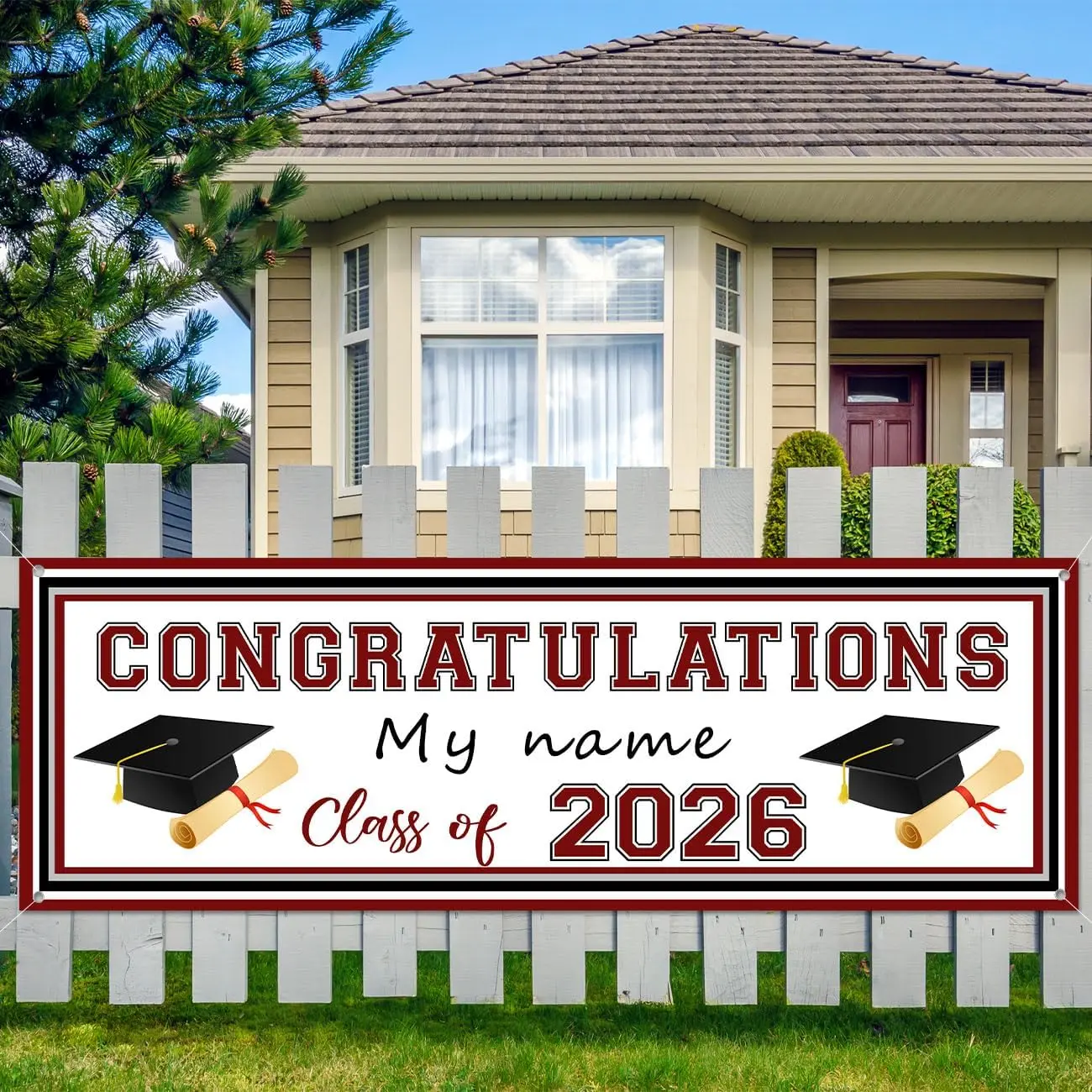 Maroon Graduation Yard Sign Party Decorations Class of 2026 Banner Large Personalized Congratulations Graduation Banner With A Marker Pen for Grad Party Supplies 59x19.7 Inch (Maroon)