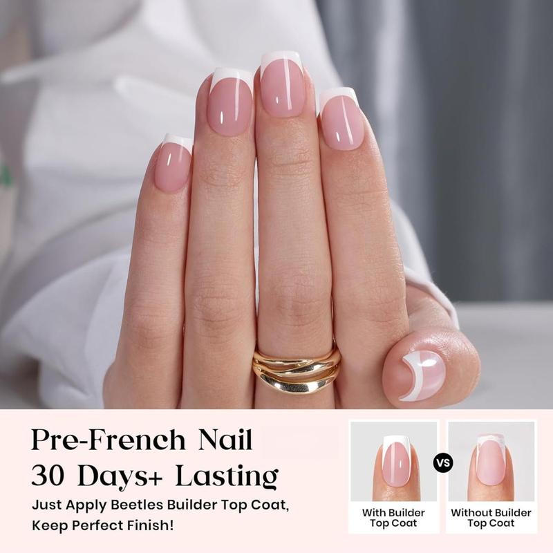 Beetles X Press Plus On Nails Kit - 150Pcs Short Square French Tip Press On Nails with Nail Glue, Remover, Builder Top Coat & Mini Nail Lamp for DIY Fake Nails Gift