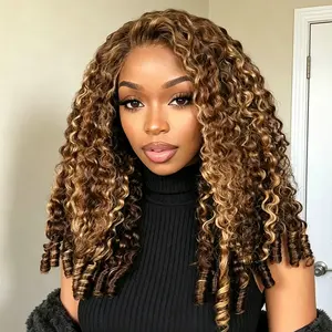 CurlyMe Wear Go Half Wig Highlights Ombre Burmese Curly Thick Density Snug Fit Glueless Install Human Hair Wig