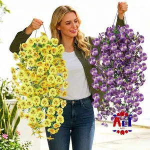 Artificial Hanging Flowers for Outdoors Purple Pansy Decoration, 4Pcs UV & Fading Resistant Fake Hanging Flowers, Realistic Faux Flower Decor for Home Porch Patio Balcony Planter Yard (White Purple) plant