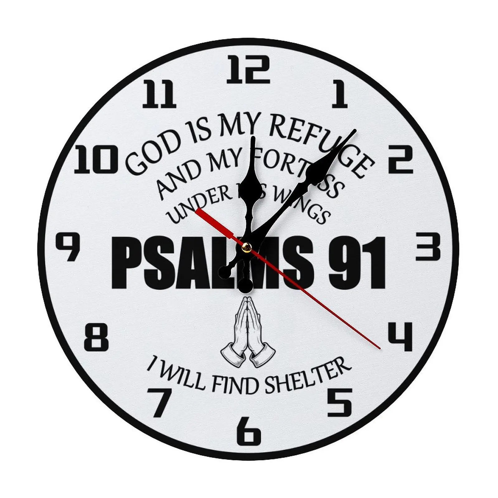 【Easy Assembly】Psalms 91 Bible Verse Wall Clock 11.8 Inch | Silent Non-Ticking Wooden Round Clock | Inspirational Faith Gift for Christian Believers | Home & Church Decor