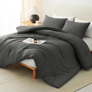 Size Comforter Dark Grey, 3 Dark Gray Quilted Style Sets, Microfiber Down Alternative Comforter (1 Comforter  2 Pillowcases)
