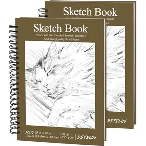 2 Pack Spiral Bound Sketchbook, 9" x 12" Artist Sketchbook with Hard Cover for Drawing, Illustration and Art Class Students
