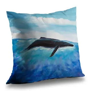 360 stand Classic Blue Poly Twill Throw - 14x14 in Nautical Ocean Vibe Blue Whale Design, Calming Home & Bathroom Soft Furnishing Textile