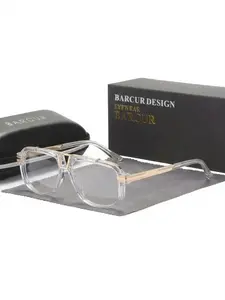 BARCUR Anti Blue Light Glasses Square Clear Frame, Gold Metal Arm Eyewear for Men Women, Lightweight Comfortable Computer Glasses for Office Work Gaming Screen Protection