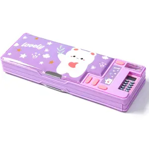 Pop Up Multifunction Pencil Case, Cute Cartoon Pen Box Organizer Stationery with Calculators, Sharpener, Schedule, School Supplies,  Birthday Gifts for  Teens (Purple)